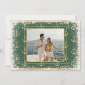 海のクリスマスカード 緑の背景に美しいゴールドの錨 シーズンカード (正面)