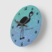海のグリッターのフラミンゴのシルエットの柱時計 ラウンド壁時計 (傾斜)