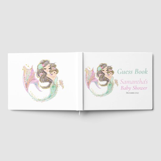 海のゲストブックの下に茶色の人魚の赤ちゃんシャワー ゲストブック (全面)
