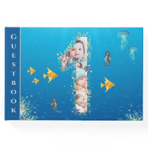 海のコラージュ写真の下の大きな1歳の誕生日