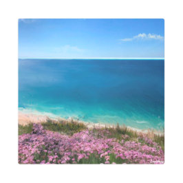 海のコルニッシュの崖のビューのピンク メタルプリント