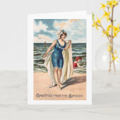 海のサイドのヴィンテージの郵便はがき#2からの挨拶 カード (黄色い花)