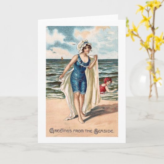 海のサイドのヴィンテージの郵便はがき#2からの挨拶 カード (黄色い花)