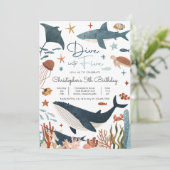 海のサメの誕生日パーティーの下で5にダイビング 招待状 (スタンド正面)