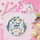 海のサメの魚のパターンの下にかわいい ペーパープレート (パーティー)