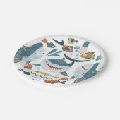 海のサメの魚のパターンの下にかわいい ペーパープレート (アングル)