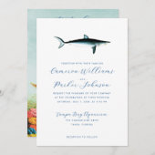 海のサメ水族館の下でオールインワンQR 結婚's 招待状 (正面/裏面)