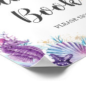 海のサンゴの貝殻の下に紫のピンクのゲストブック ポスター (角)