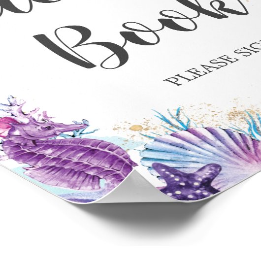 海のサンゴの貝殻の下に紫のピンクのゲストブック ポスター (角)