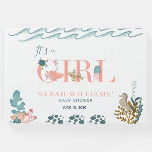 海のサンゴの赤ちゃんシャワーの下の少女 ゲストブック (正面)