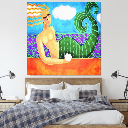 海のシェルとマーメイド抽象芸術デジタルペイント キャンバスプリント (インサイチュ (寝室))