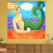 海のシェルとマーメイド抽象芸術デジタルペイント キャンバスプリント (インサイチュ (リビング))