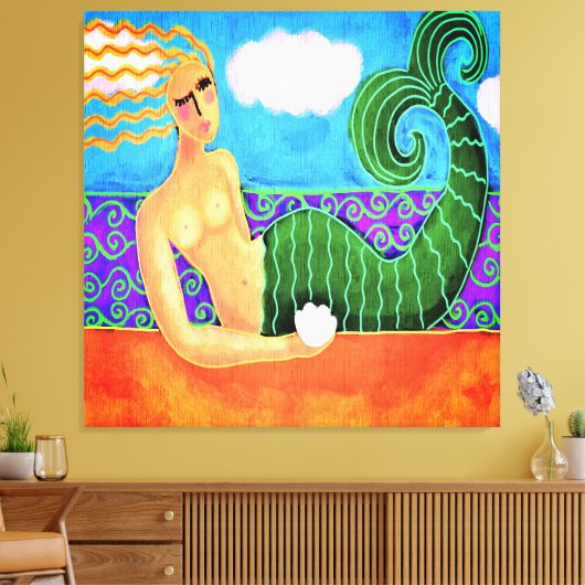 海のシェルとマーメイド抽象芸術デジタルペイント キャンバスプリント (インサイチュ (リビング))