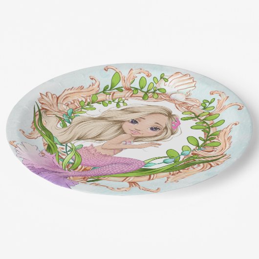 海のシェルフレームの下で人魚と ペーパープレート (アングル)