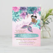 海のシャワーの下のエスニックヴィンテージ人魚ベビー 招待状 (スタンド正面)