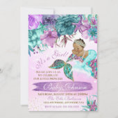 海のシャワーの下のエスニックヴィンテージ人魚ベビー 招待状 (正面)