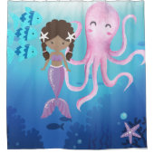 海のシャワーカーテンの下の子供たち茶色の人魚 シャワーカーテン (正面)