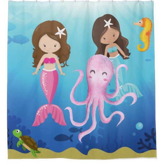 海のシャワーカーテンの下の子供たち シャワーカーテン (正面)