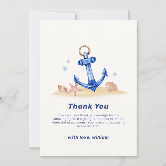 海のシンプル下のいかり男の子の航海のシャワー サンキューカード (正面)