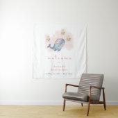 海のスイートホエール フラワーベイビーシャワー ウェルカムサイン タペストリー (インサイチュ)