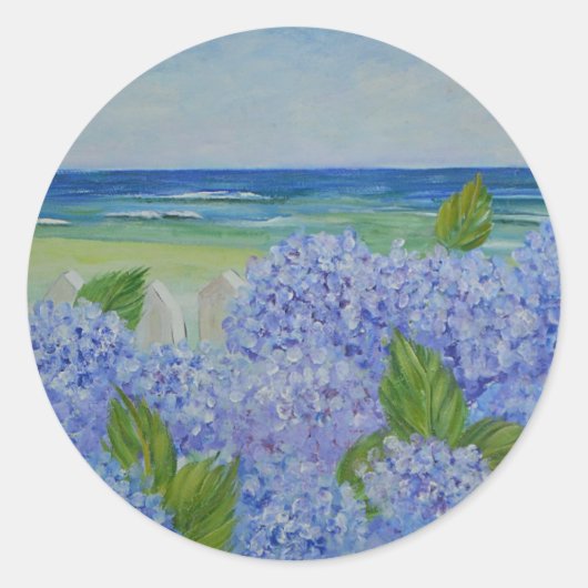 海のステッカーのアジサイ ラウンドシール (正面)