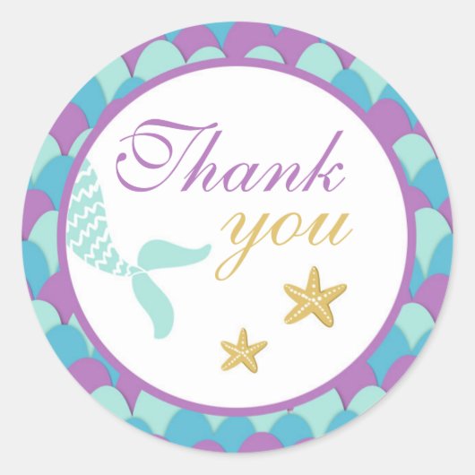 海のステッカーの下の人魚カップケーキトッパー ラウンドシール (正面)