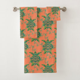 海のタオルセットの下のサンゴのウミガメ バスタオルセット