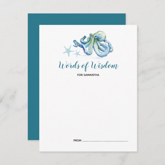 海のタコの下で赤ちゃんシャワーアドバイスカード (正面/裏面)
