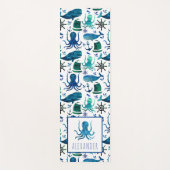 海のタコの子どもたちの下の青い水彩 ヨガマット (正面)