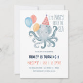 海のタコ水彩誕生日パーティーの下 招待状 (正面)