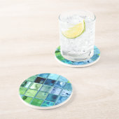 海のティール（緑がかった色）のガラスモザイク・タイルの芸術 コースター (側面)