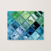 海のティール(緑がかった色)のガラスモザイク・タイルの芸術 ジグソーパズル (横)