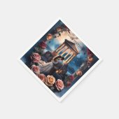 海のテーブルのそばに立つ美しい花嫁と花婿 スタンダードカクテルナプキン (角)