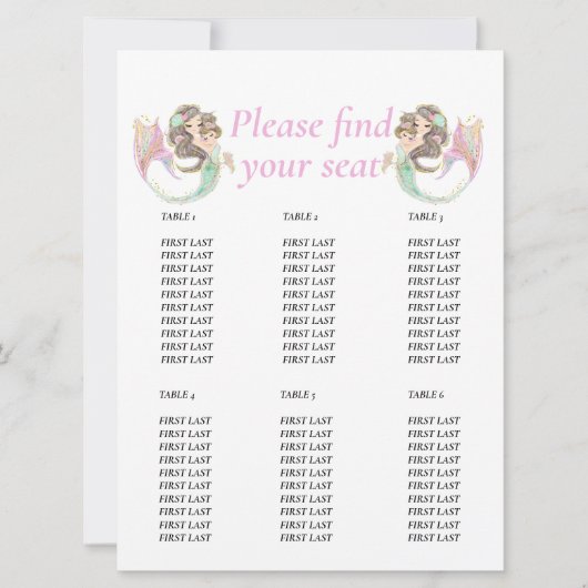 海のテーブルの下にマーメイドの赤ちゃんシャワー 招待状 (正面)