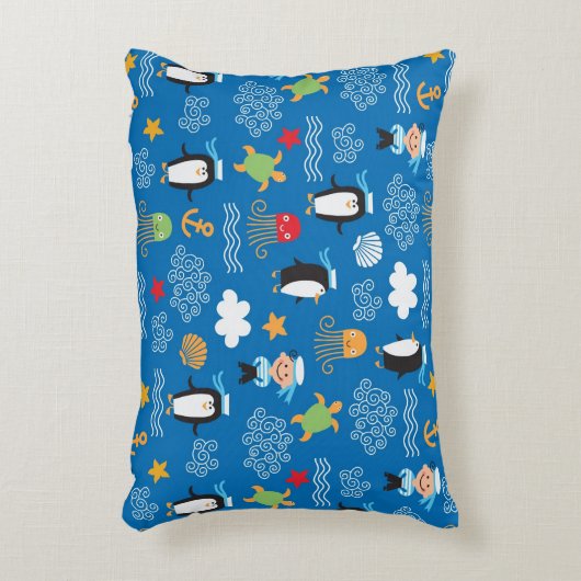 海のテーマのパターン アクセントクッション (正面(垂直))