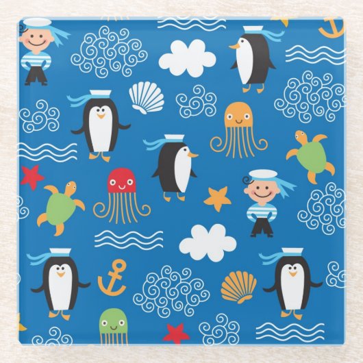 海のテーマのパターン ガラスコースター (正面)