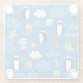 海のテーマのパターン ガラスコースター (裏面)