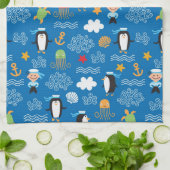 海のテーマのパターン キッチンタオル (折り畳み)