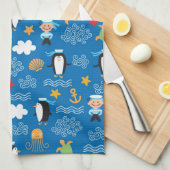 海のテーマのパターン キッチンタオル (四つ折り)