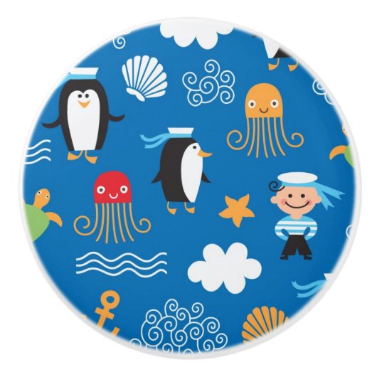 海のテーマのパターン セラミックノブ (正面)