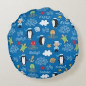 海のテーマのパターン ラウンドクッション (裏面)