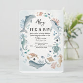 海のテーマのベビーシャワー招待状 "Ahoy" 招待状 (スタンド正面)