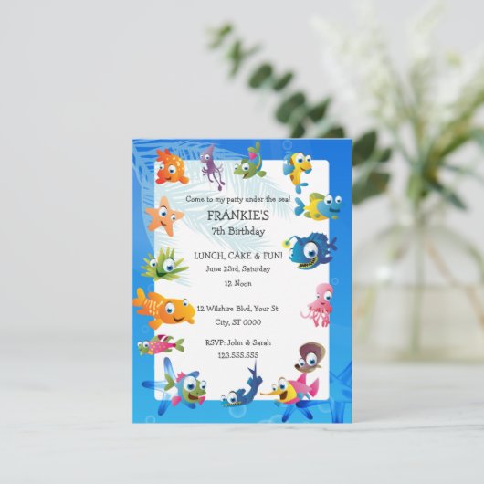 海のテーマの子供の誕生日のパーティの招待状 招待状 (スタンド正面)