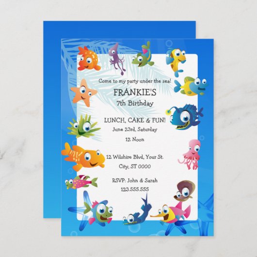 海のテーマの子供の誕生日のパーティの招待状 招待状 (正面/裏面)