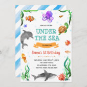 海のテーマパーティーの招待を受けてかわいい 招待状 (正面/裏面)