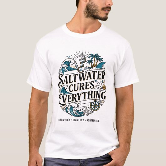 海のテーマ サルタウォーター・キュアズ・エブリシング Tシャツ (正面)