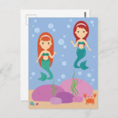 海のテーマ、泡の中を泳ぐ人魚 ポストカード (正面/裏面)