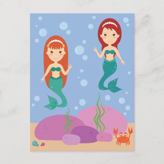 海のテーマ、泡の中を泳ぐ人魚 ポストカード (正面)