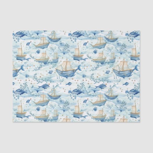 海のデコパージュ付きボート 薄葉紙 (正面)