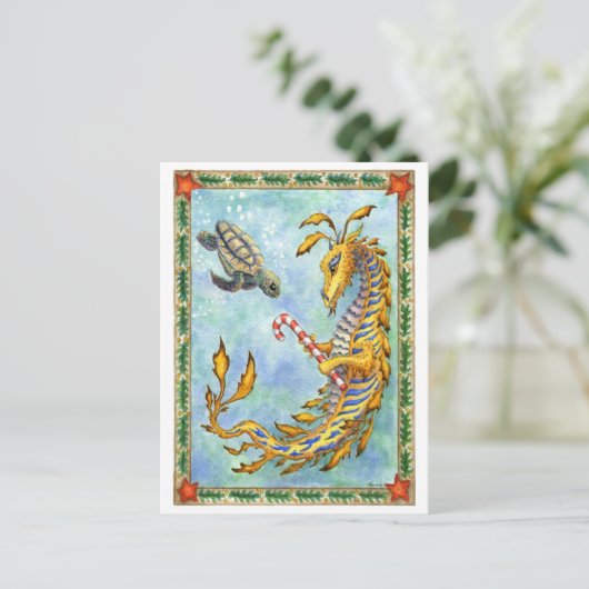 海のドラゴン海のカメのクリスマスの郵便はがき シーズンポストカード (スタンド正面)